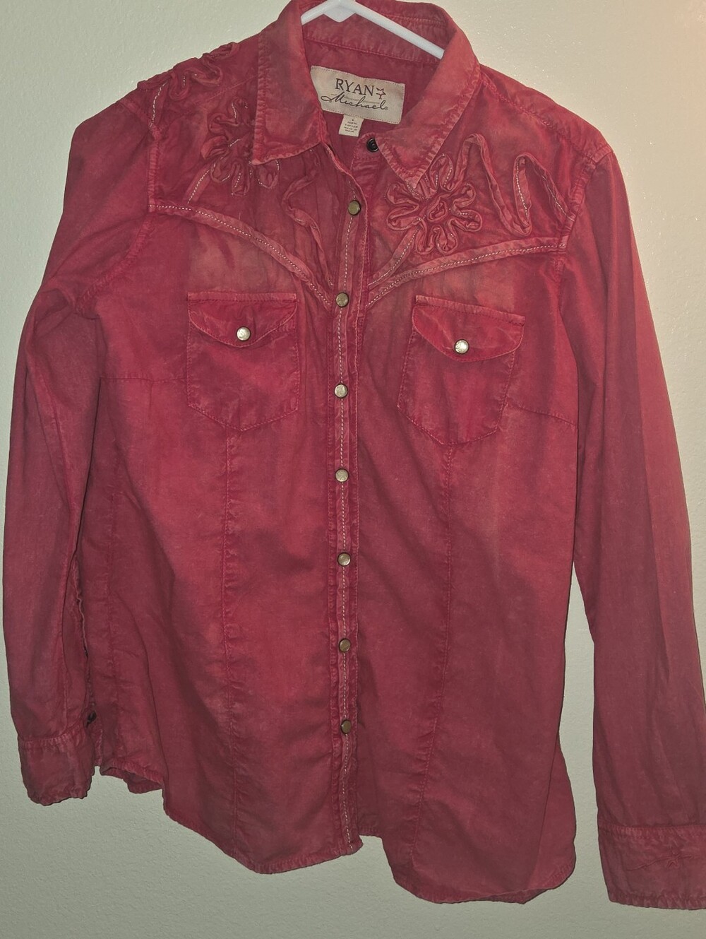 RYAN Michael Red Embroidered Button-Down Shirt